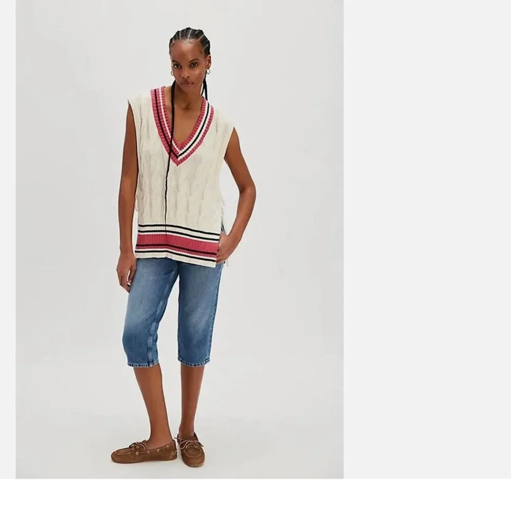 NWOT Free People Coastal prep Poncho vest academia preppy ONE SIZE